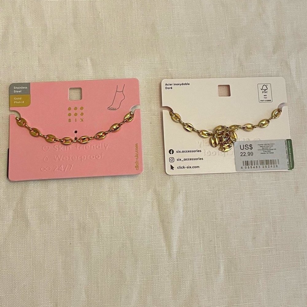 SIX gold plated linked anklet